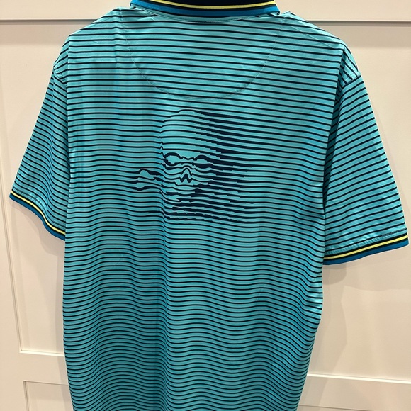 G/FORE Blue and Yellow Polo Shirt Sporty Striped Design - Picture 3 of 3